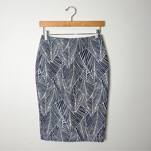 Ann Mashburn Metallic Blue Palm Stripe Knee Length Skirt